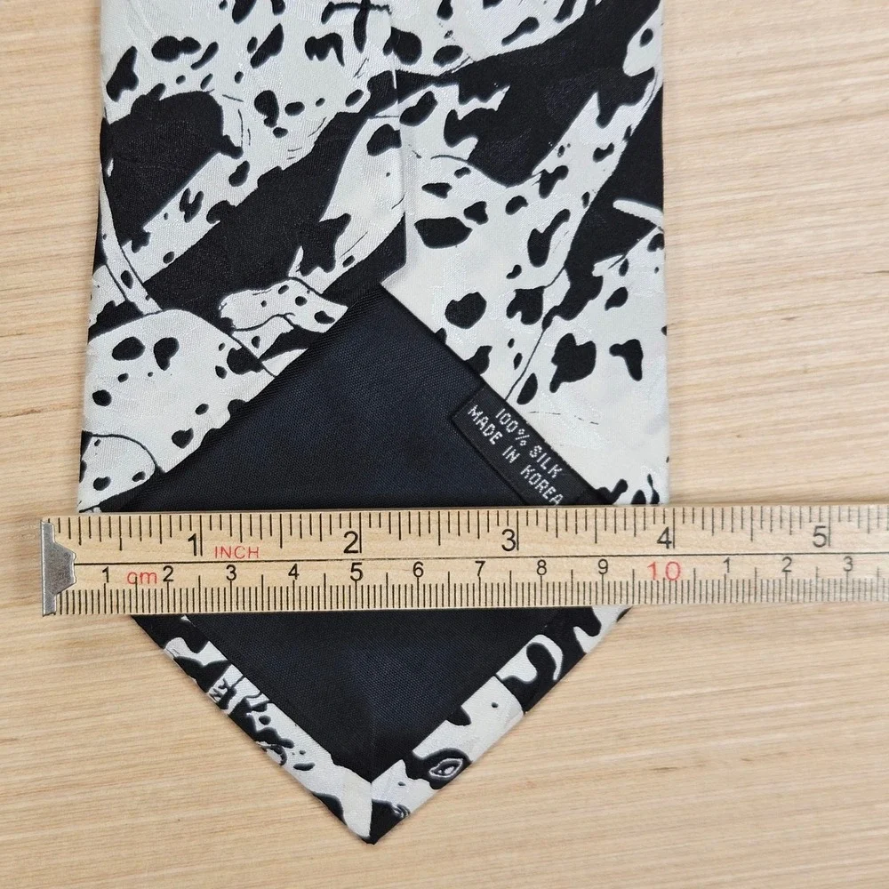 Dalmatian Dog Print Nicole Miller Tie Mens Black 100% Silk Vintage 1993
